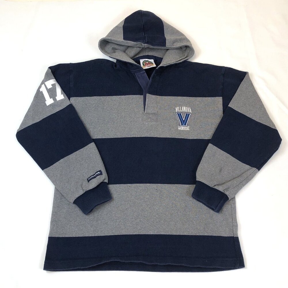 Villanova Lacrosse Barbarian Hooded Striped Rugby Long Sleeve #17 Mens Large - Picture 13 of 13
